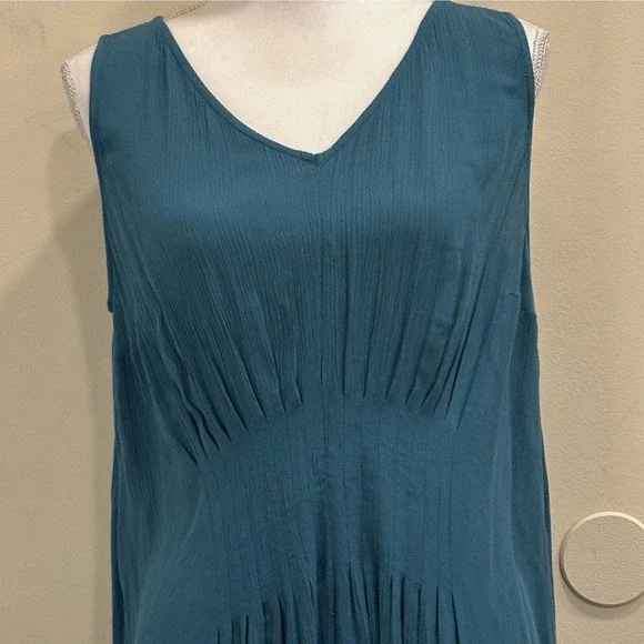 Soft Surroundings Villa Malia Gauze Maxi Dress Mallard Blue Pintuck Sleeveless S - Picture 3 of 10